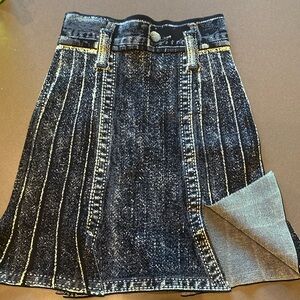 PH5 Black Denim A-Line Skirt with Gold Threading
